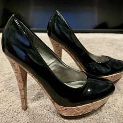 Black Cork Bottom Platform Heels Pumps - Size 6.5