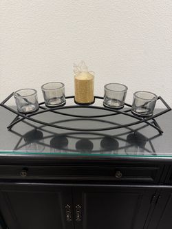 Black Metal 5-Candle Centerpiece + Gold Candle
