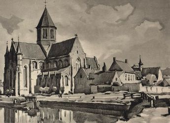 Herman Verbaere Fine Art Print Vintage Original Antique BELGIAN / BELGIUM SKETCH Oudenaarde East Flanders MCM Mid Century Modern HILLCREST