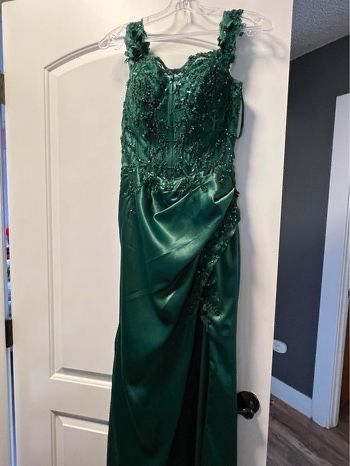 Long Cute Dress With Corset Top Dark Green (emerald)