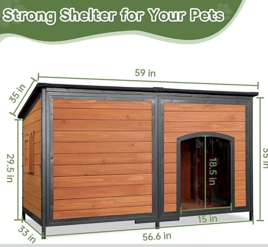 😀 Extra Large 59”Width 35”Depth Dog House Outdoor Weatherproof Dog Kennel for Large Dogs Chew-Proof Metal Frame Openable Roof for Easy Cleaning