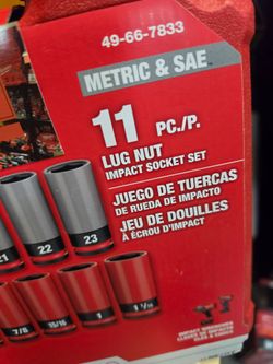 Milwaukee 11pc 1/2" lugnut impact socket set, SAE & MM