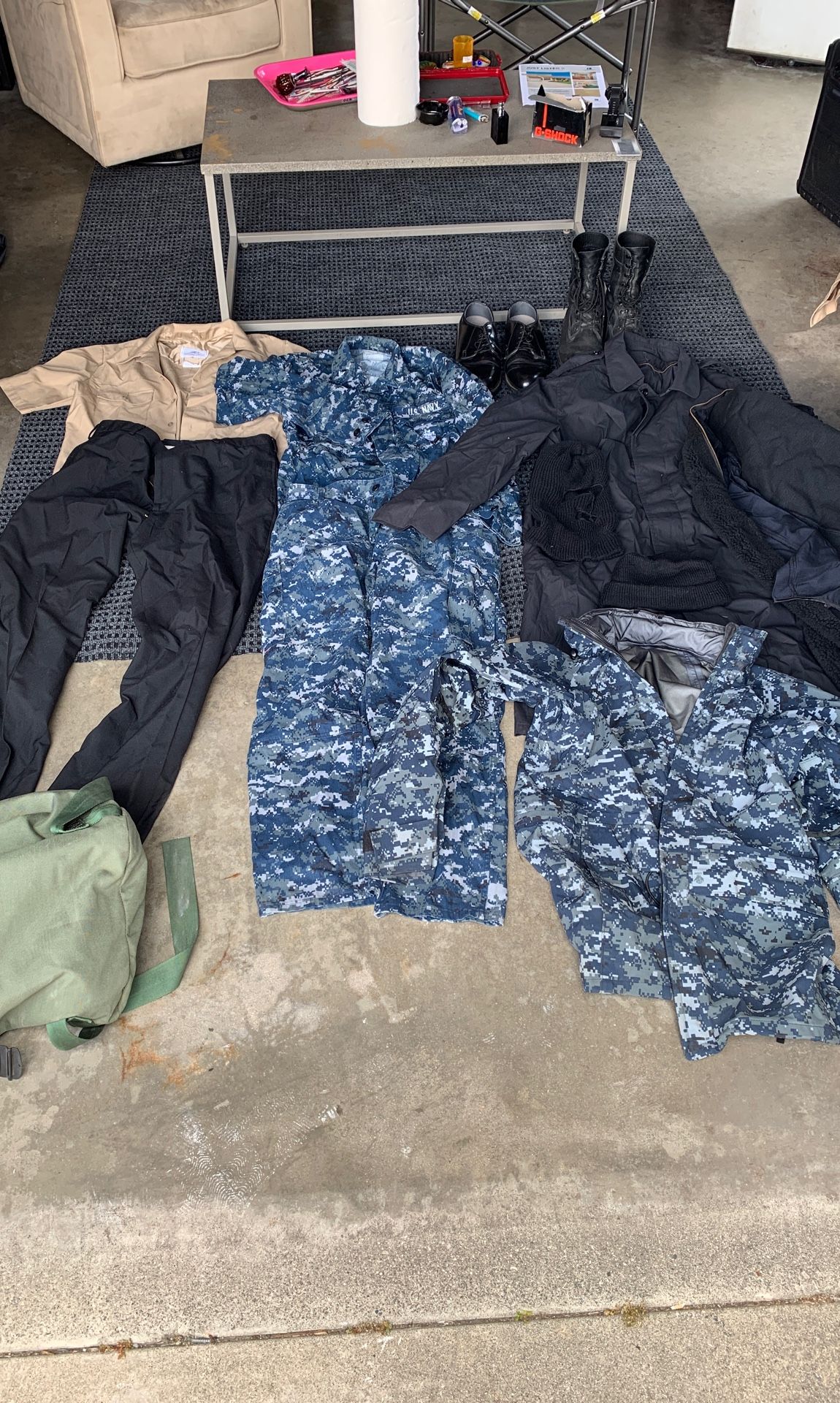 Navy uniforms and sea bag items