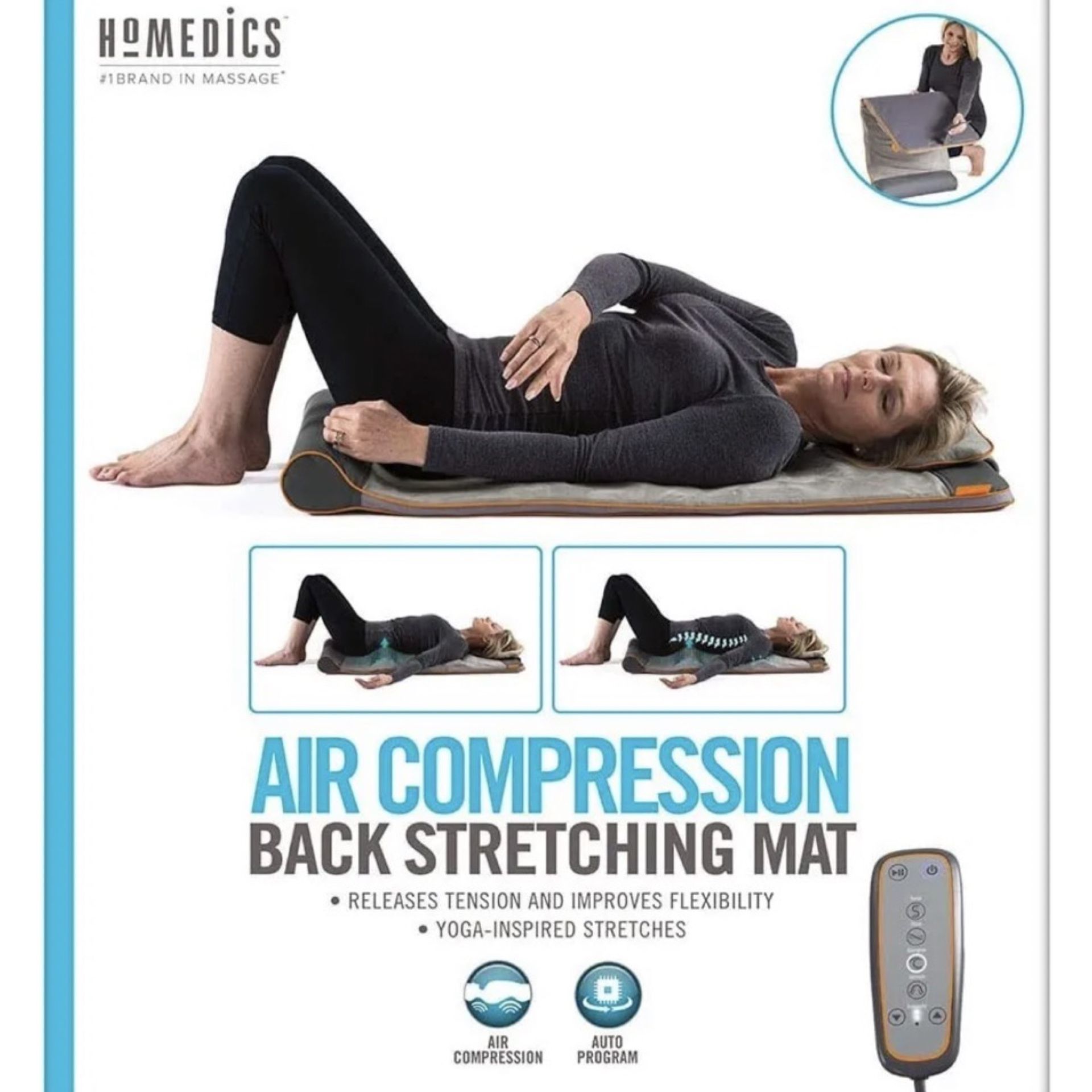 New $270 Homedics air compression back stretching mat massager yoga fitness