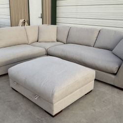 HENREDON FABRIC SECTIONAL WITH STORAGE OTTOMAN