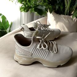 Steve Madden Maxima Beige/Taupe Rhinestone Sparkle Sneakers 