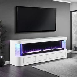 Brand New White Electric Fire Place 71" TV Stand With Led Fireplace