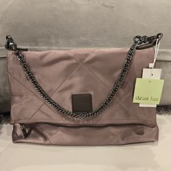 Brand New Deux Lux Dark Pink Quilted Satin Purse With Silver Chain