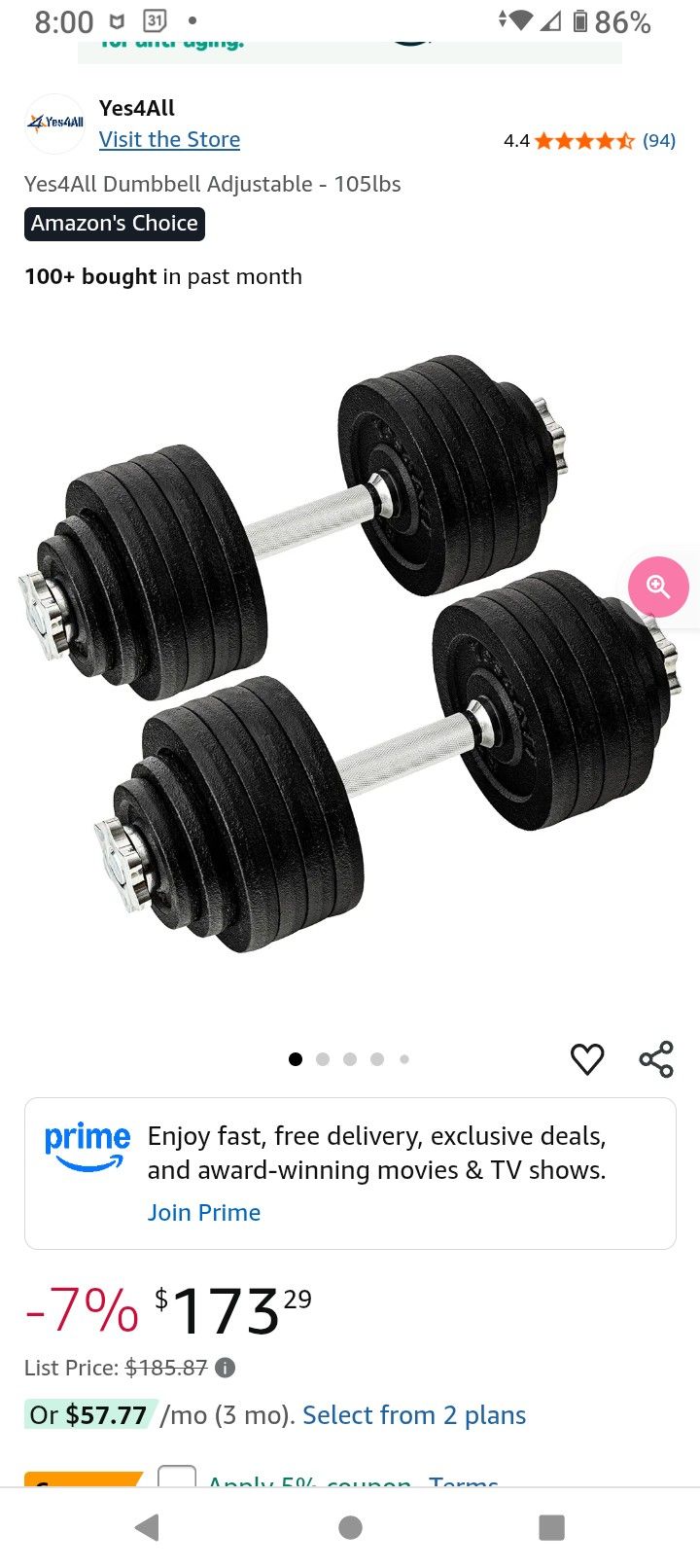 Adjustable Dumbbells 105 Lb Total