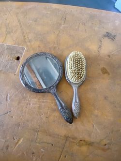 Antique Silver Mirror/Brush