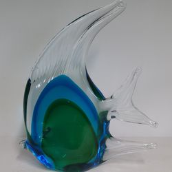 Murano Style Green & Blue Art Glass Fish Paperweight 