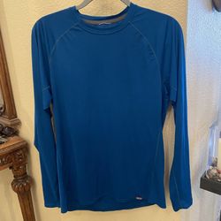 PATAGONIA Women Blue Striped Capilene Baselayer Long Sleeve Shirt Size Medium