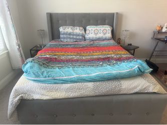 Queen Bed Frame with Upholstered Headboard – Excellent Condition