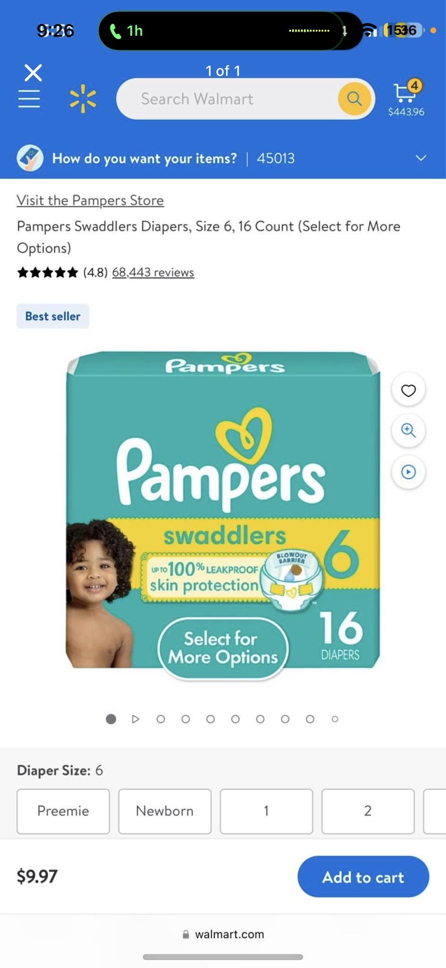 Diapers size 6 Pampers