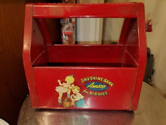 Vintage Red Metal Amsco Shoe-Shine Bank Toy Shoe Shine Box