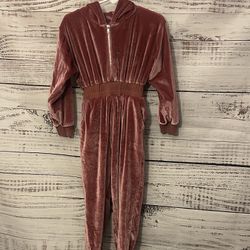 Girls Velvet Hooded pink Jumpsuit size 3