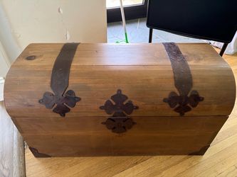 Vintage El Porton Mexico Wood Domed Trunk Chest Spanish Colonial Rustic Iron