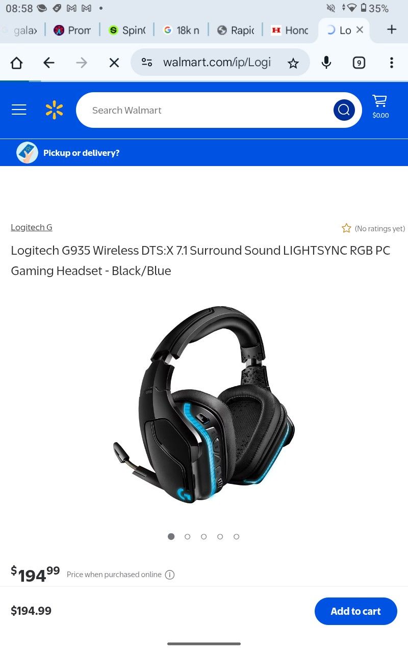 Logitech G935 Wireless DTS:X 7.1 Surround Sound LIGHTSYNC RGB PC Gaming Headset - Black/Blue