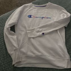 White Medium Champion sweatshirt with rainbow logo 
