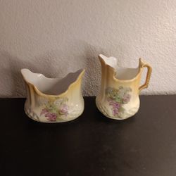 EXQUISITE Antique Circa 1920 Porcelain Victorian Open Sugar & Creamer Set.

