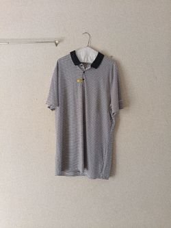 Men's Black and White striped short sleeve polo shirt