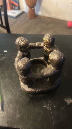 Circle Of 4 Friends Candle Holder Mayan Aztec Made In Mexico Pottery Folk Art