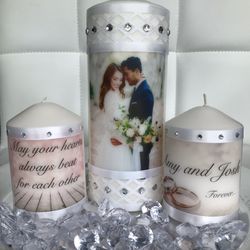 Wedding Gift Ideas! ✨ YOUR PHOTOS ON CANDLES! Homemade decoration custom unscented pillar candles set woman gift ✨