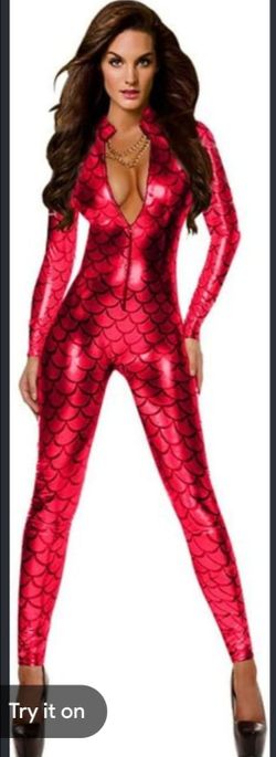 Red Metallic Scale Print Catsuit Costume