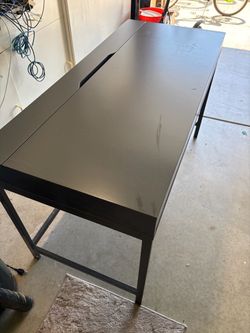 Grey Computer Desk – 2 Drawers + Hidden Cable Storage