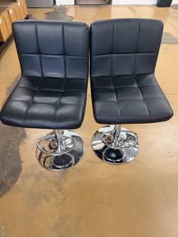 Set of 2 Black Faux Leather Bar Stools