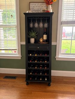 Beautiful Black Wood Wine Bar Cabinet – Holds 20 Bottles + Wine Glass Storage