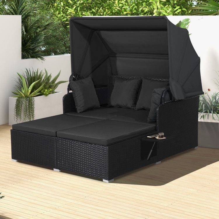 Outdoor Patio Furniture Daybed With Retractable Canopy