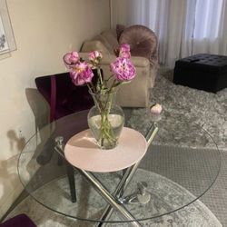 Round Glass Table with Chrome Metal Legs