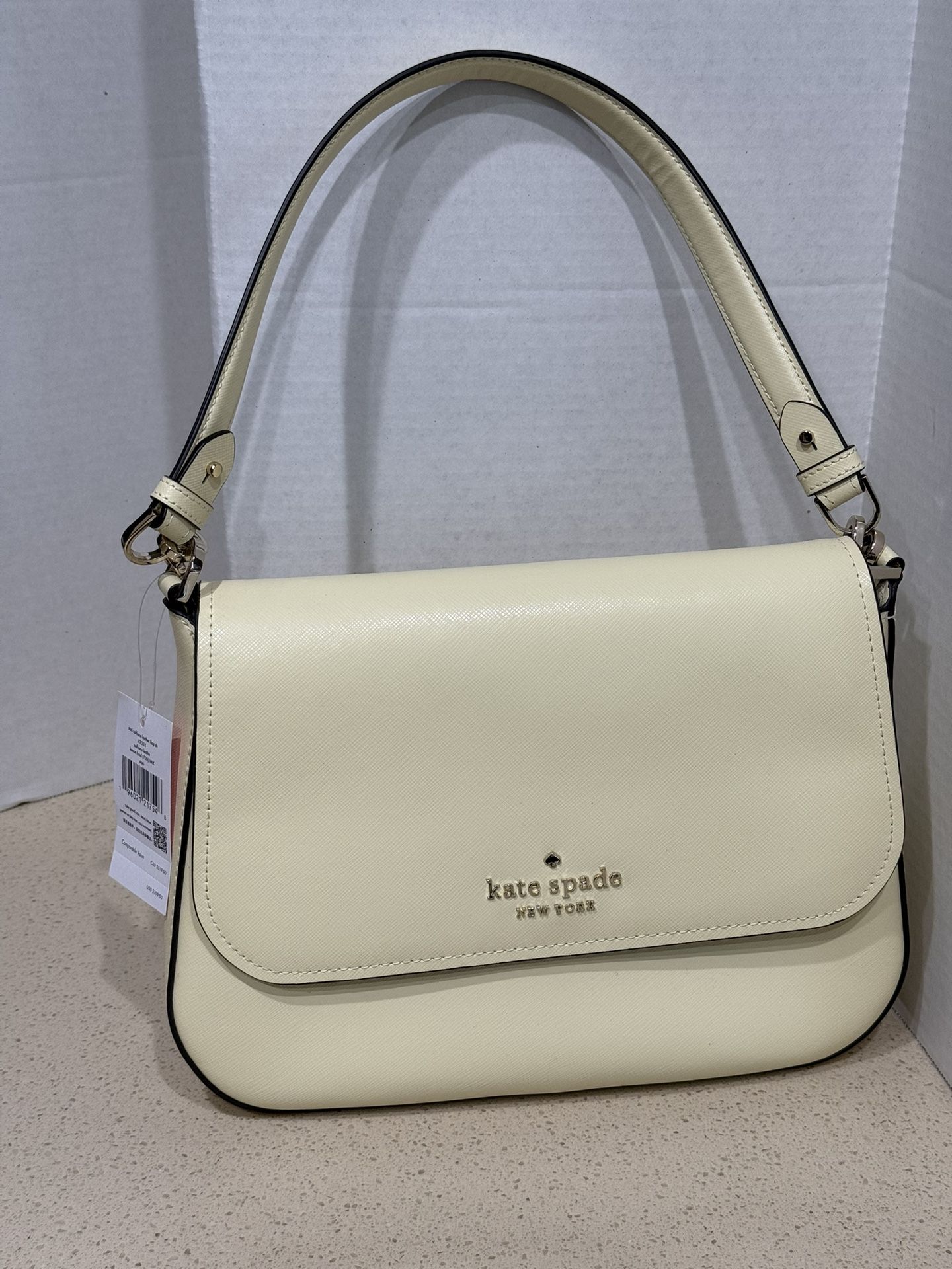 Kate Spade Staci Saffiano Leather Flap Shoulder Bag – Lemon Meringue – NWT 