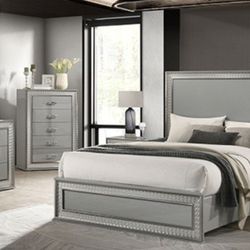 Brand New Grey 4pc Queen Bedroom Set (Available In Eastern King)