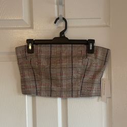 New Brown Plaid Strapless Top Size L Juniors 