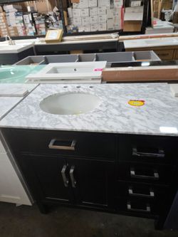 Black Bathroom Vanity 36"  with Marble Top