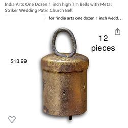India Arts One Dozen 1 inch high Tin Bells with Metal Striker Wedding Patio Church Bell
