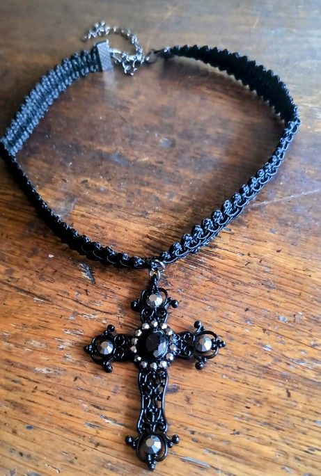  Gothic Black  Cross Choker 