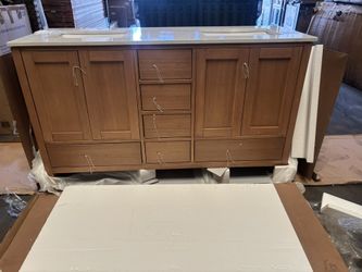 Brand New 100% Solid Wood Double Sink Bathroom Vanity – Premium Quality with White Countertop
