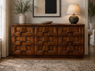 Vintage Brutalist Carved Wood Dresser — As-Is or Custom Refinished for additional