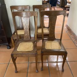 Set Of 4 Turn Of The Century High Back Oak Chairs