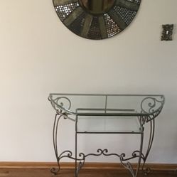 Antique Brass And Brass Accent Table With Mirror. 