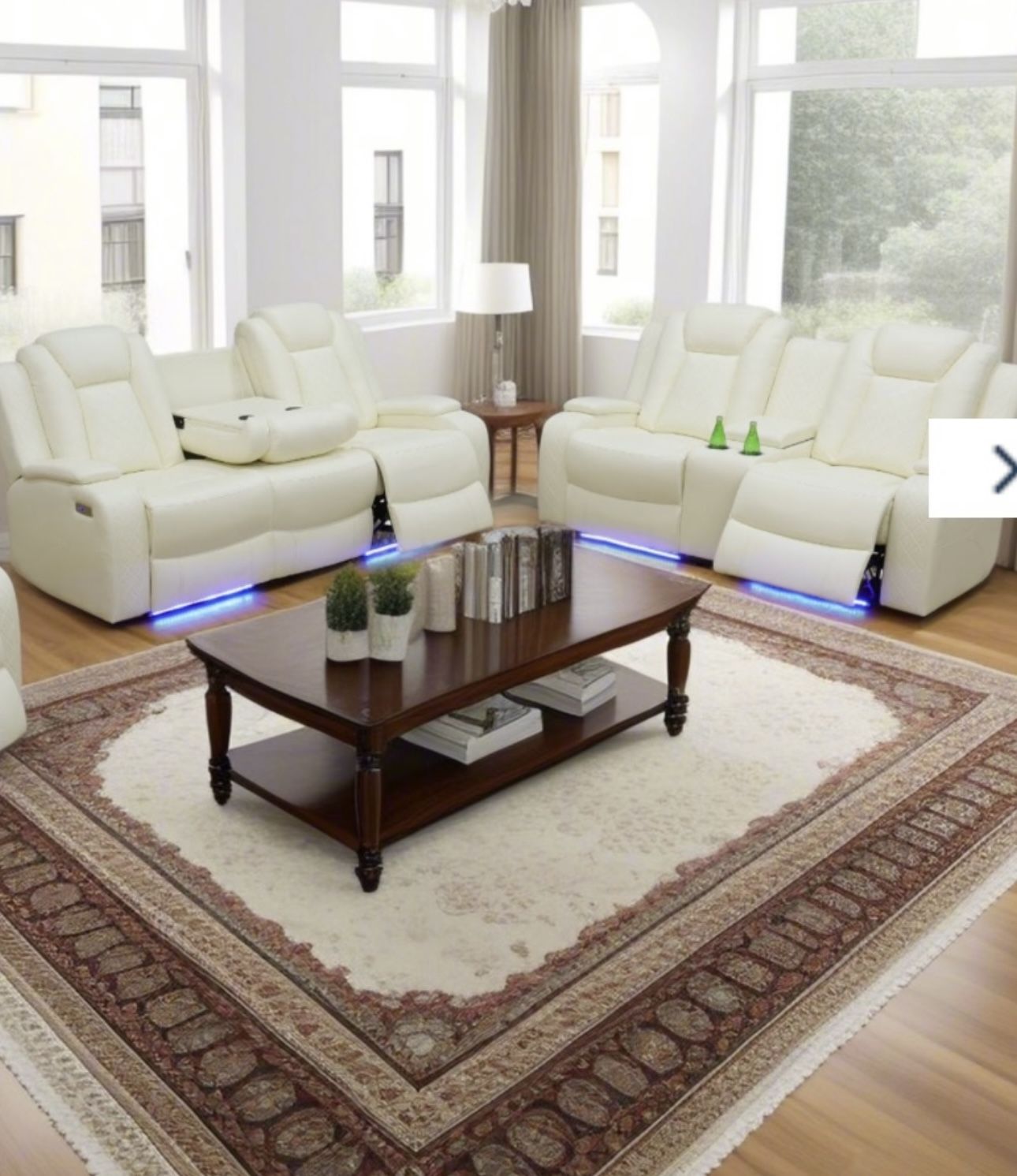 Power Electric White Leather Fully Reclining Couch And Love Seat