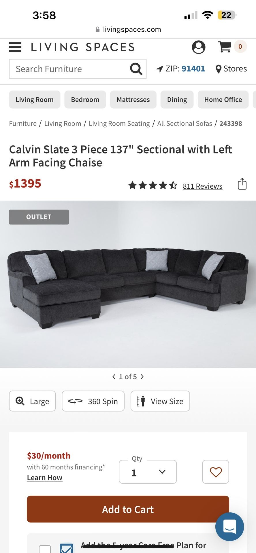 Living Spaces Sectional Couch 