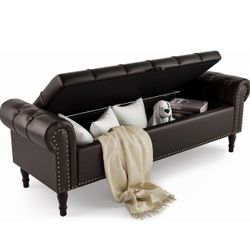 50inch Dark Brown Leather Storage Bench 