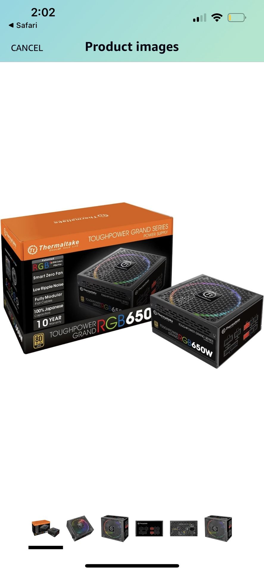 Thermaltake Toughpower Grand RGB 650W 80+ Gold Smart Zero 256 Color RGB Fan Fully Modular Power Supply 10 YR Warranty PS TPG 0650FPCGUS R