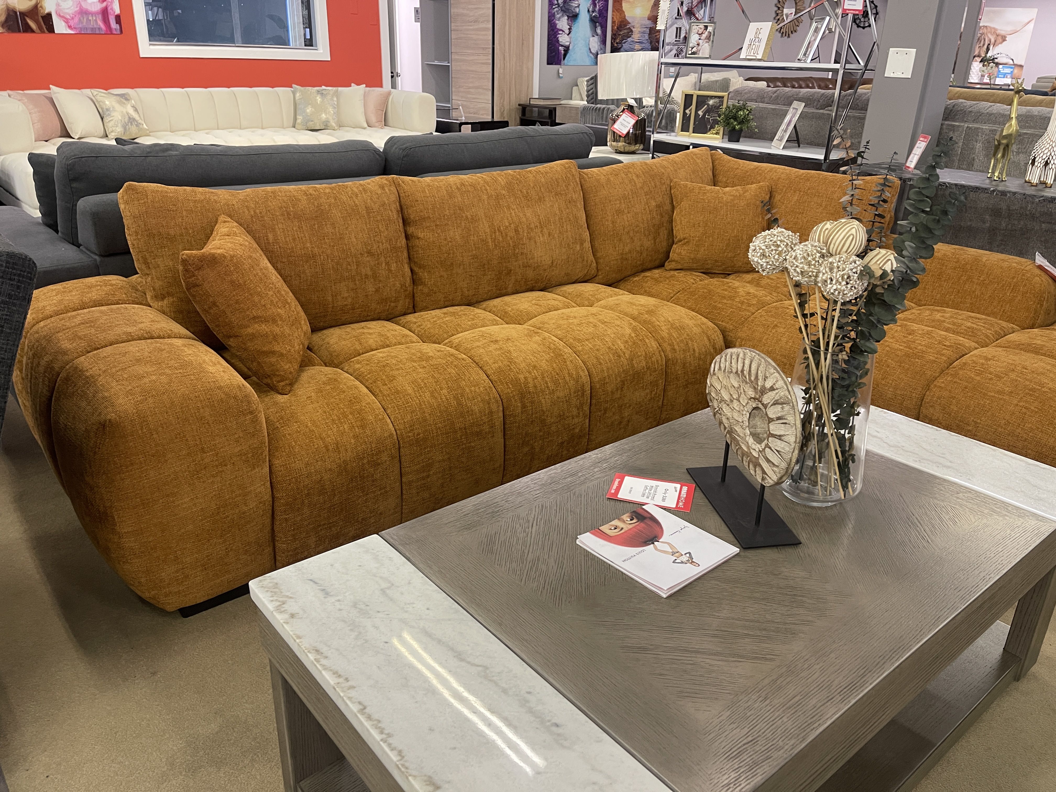 Orange Chaise Sectional Sofa Mid Century Modern Low Profile En