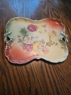 Antique RS Prussia Floral Hand Painted Rose Motif Porcelain Tray