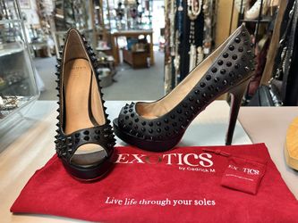 Exotics By Cedrick McDonald Leather Heels Snakeskin Sole & Crystals Sz 9.5-10